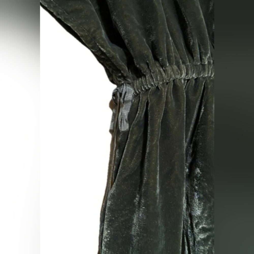 Anthropologie Style Velvet Green Midi Dress Size L/XL Empire Waist w/Pockets - Picture 6 of 8